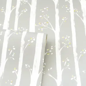 Arthouse Pretty Trees Ochre/Grey Wallpaper