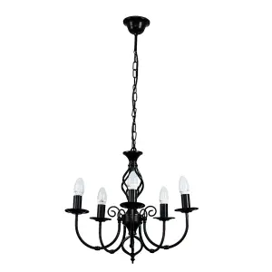 ValueLights Memphis Traditional 5 Way Black Satin Pendant Ceiling Light Chandelier