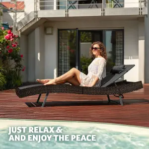 Sun Lounger Moana - weather & UV-resistant, 6 position backrest, removable pillow - mixed brown