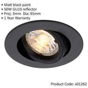 2 PACK Directional Tilting Ceiling Downlight - 50W GU10 Reflector - Matt Black