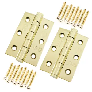 EAI Brass Stainless Ball Bearing Hinges Grade 7 - 76x50x2mm - Square Corners - PVD Brass - Pair Including Screws