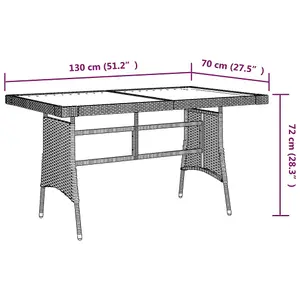 Berkfield Garden Table Grey 130x70x72 cm Poly Rattan & Solid Acacia Wood