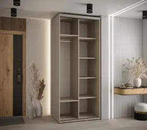 Elegant Cashmere & Black Sliding Door Wardrobe H2350mm W1000mm D600mm - Compact Design with Mirrored Panel