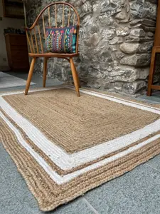 KHIDAKEE  Rectangular Border Natural Rug Hand Woven Jute / 90 cm x 150 cm