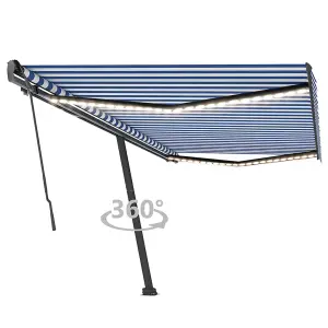 Berkfield Manual Retractable Awning with LED 500x350 cm Blue and White