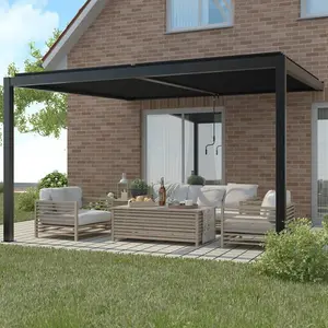 Primrose Living Deluxe Charcoal Wall Mounted Veranda with Louvered Shutter Roof 6m x 3m