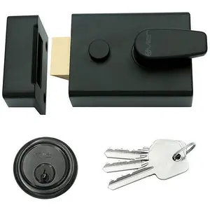 EAI Black Nightlatch Front Door Lock 3 Keys - 60mm Key Centre 92x70x27mm Case - Matt Black / Black Cylinder Night Latch