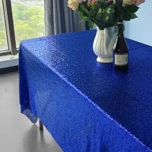 Neel Blue 70x108 Inch Rectangle Sequin Tablecloth, Royal Blue