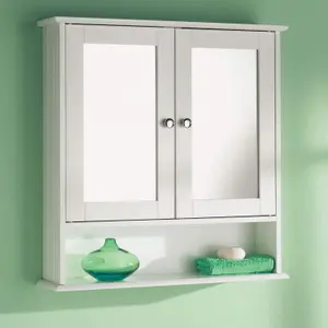 Double Door Mirrored Bathroom Cabinet Shelf - wall mounted - Stylish Strong - chrome handles for that classy look