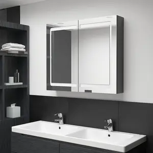 Berkfield LED Bathroom Mirror Cabinet Shining Grey 80x12x68 cm