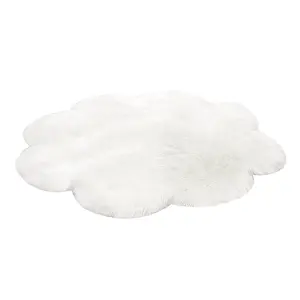 White Flower Shaped Super Soft Shaggy Area Rug Kids Rooms Decor Indoor Floor Rugs Dia 90cm