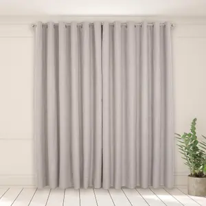 Woven Texture Pair of Curtains, Silver - 66 x 90