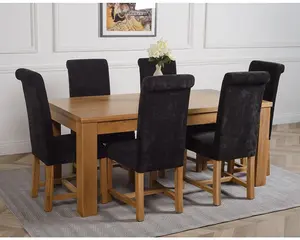 Dakota 182 x 92 cm Chunky Oak Large Dining Table and 6 Chairs Dining Set with Washington Black Fabric Chairs