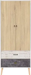 Nordic 2 Door 2 Drawer Wardrobe in White Distressed Effect