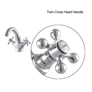 BATHWEST  Victorian Basin Mixer Taps Chrome Brass Cross Handle Bathroom Sink Taps Faucet