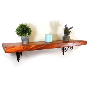 Wooden Shelf with Bracket WOZ 140x110mm Black 145mm Teak Length of 40cm