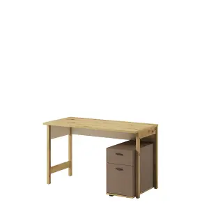 Lenny 04 Computer Desk in Oak Artisan, Beige & Truffle - 1250mm x 760mm x 600mm - Streamlined Workspace Elegance