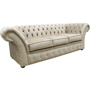 Chesterfield 3 Seater Sofa Settee Azzuro Fudge Fabric In Balmoral Style