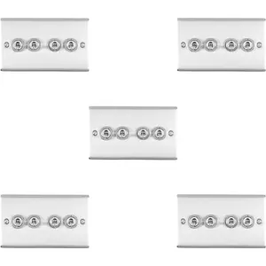 5 PACK 4 Gang Quad Retro Toggle Light Switch SATIN STEEL 10A 2 Way Wall Plate