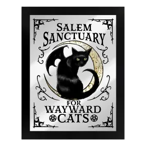 Grindstore Salem Sanctuary For Wayward Cats Tin Mirrored Plaque Black/Silver Grey (One Size)