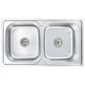 Berkfield Kitchen Sink Double Basin with Strainer & Trap Stainless Steel