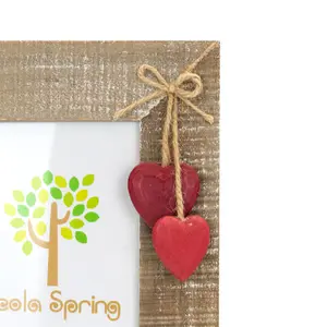 Nicola Spring Rustic Red Hearts Photo Frame - Wooden Portrait Table Standing Picture Display Frames - 4 x 6"