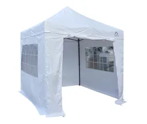 All Seasons Gazebos 2.5x2.5 Full Waterproof Pop Up Gazebo with 4 Heavyweight Side Panels and Accessories White