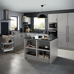 GoodHome Balsamita Matt grey Slab Tall glazed Cabinet door (W)500mm (H)895mm (T)16mm