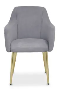 Interiors by Premier Grey Velvet Dining Chair, Mid-Century Modern Velvet Dining Chair, Stylish Grey and Gold Dining Chair