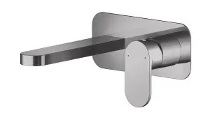 Current Round Wall Mounted 2 Tap Hole Mixer Tap with Plate - Brushed Pewter - Balterley