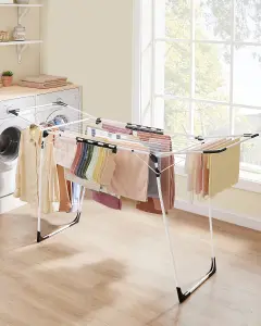 SONGMICS Clothes Drying Rack,  Winged Clothes Airer, Space-Saving Laundry Drying Rack, With Sock Clips, Metal Structure