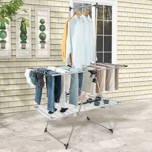 COSTWAY Foldable Laundry Drying Rack Stainless Steel Laundry Drying Stand w/ Shoe Hook