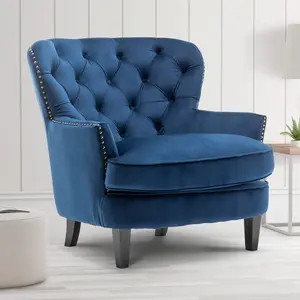 Velvet Blue Buttoned Ava Accent Chair