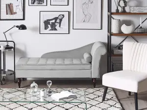 Velvet Chaise Lounge with Storage Light Grey PESSAC II