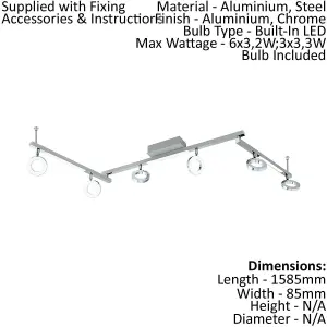 Wall 9 Spot Light Aluminium Chrome Shade Satined Plastic Bulb LED 6x3.2W 3x3.3W