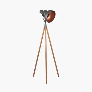 Grey Metal and Natural Wood Tripod Floor Film Light