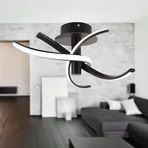 First Choice Lighting Set of 2 Matt Black LED Twist Ceiling Lights