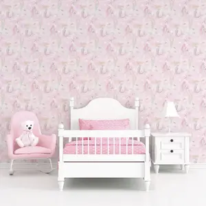 Galerie Tiny Tots 2 Pink Grey Glitter Mermaids Smooth Wallpaper