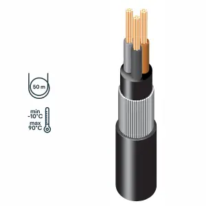 Prysmian Black 3-core Armoured Cable 2.5mm² x 50m