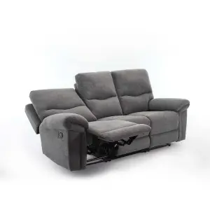 Fosse 3 Seater Manual Recliner Fabric Modern Living Sofa Dark Grey