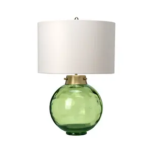 Elstead Kara Table Lamp, Dark Green, Faux Silk Shade