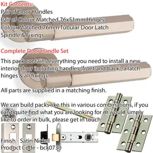 Door Handle & Latch Pack - Satin Nickel - Industrial Hex Lever On Round Rose