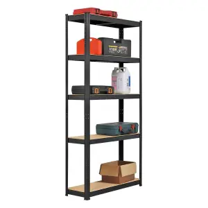 AMOS Heavy Duty 5 Tier Steel Adjustable Shelving Shelf Racking Unit Storage Rack 180 x 90 x 40cm - Black