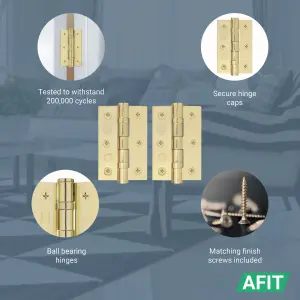 AFIT Polished Brass Door Hinges - 3 Inch / 76mm  Internal Fire Door Hinges - 10 Pairs