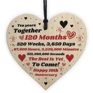 10th Anniversary Gift Husband Wife Wedding Ten Years Mr Mrs Gift Wood Heart