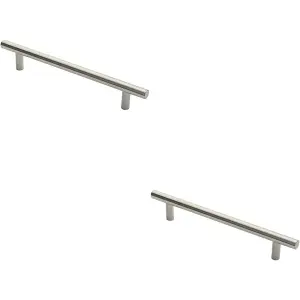 2x Straight T Bar Door Pull Handle 400 x 19mm 300mm Fixing Centres Satin Steel