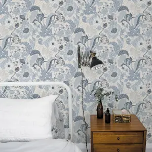 Galerie Apelviken 2 Blue Off White Floral Woodland Smooth Wallpaper