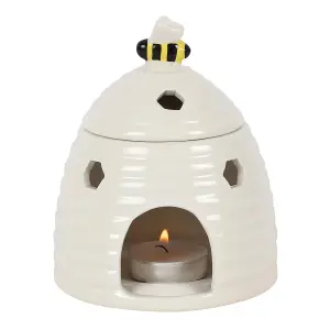 White Ceramic Bee Hive Design Oil Burner and Wax Warmer (Dia) 11 cm