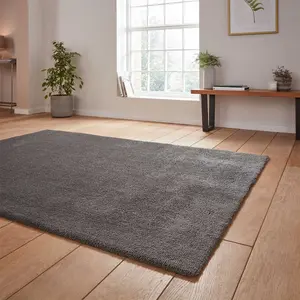 Charcoal Shaggy Washable Plain Modern Rug For Living Room Bedroom & Dining Room-80cm X 150cm