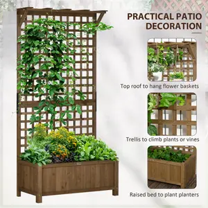 Outsunny Wood Planter with Trellis for Climbing Plants Vines Planter Box Brown